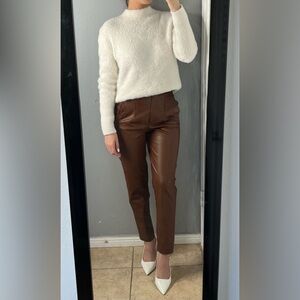 Zara brown faux leather high waisted straight leg trousers S workwear fall